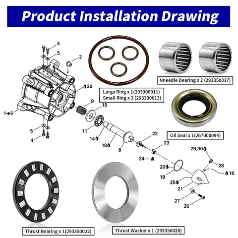Jet Pump Bearing and Seal Kit For Sea Doo GTI GTS SP GTX XP HX XPI GSI GS RX LRV 3D Explorer Sportster; diagram and parts.