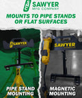 Adjustable Grinder Base Bracket And Angle Grinder Holder With Magnetic Tool Strip shown on pipe and magnetic stands