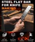 Close-up of hands holding a 1095 High Carbon Steel Knife Making Flat Bar 12 By 1.5 By 0.12 Inch Annealed, showing knife outline.
