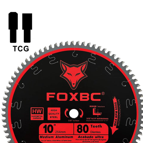 10-Inch 80-Tooth TCG Saw Blade For Aluminum, Non-Ferrous Metal And Plastic - 0.094-Inch Kerf, Five-Eighth-Inch Arbor, Front View
