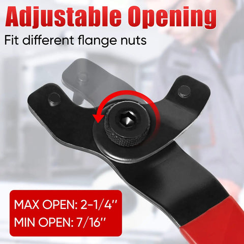 Close-up of adjustable pin wrench from Angle Grinder Lock Nut Kit With 5/8-11 Flange Nuts, max open 2-1/4", min open 7/16".