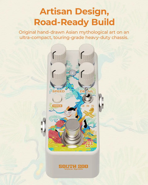 South Zoo Dope Voice Synth Pedal For Triple Voice Polyphonic Guitar Synthesis With Invert Pitch Follow, featuring Asian art design