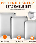 Heavy Duty Baking Sheet Set Of 3 For Home Bakers Commercial Grade Stainless Steel Cookie Sheets In 12, 16, And 17.5 Inch Sizes