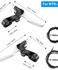 Heavy Duty Aluminum Disc Brake Kit For Road And Mountain Bikes Features Front Rear Calipers Comfort Grip Levers 160mm Rotors Tool Free Adjuster No Sweat Upgrade MTB levers shown with measurements.