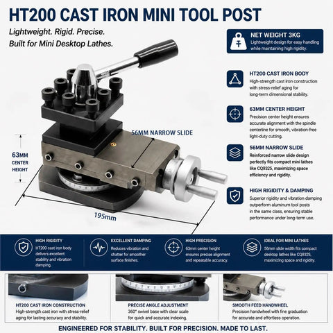 Deadly Precise Mini Lathe Tool Post Assembly With A Smooth 2.99 Inch Cross Slide Stroke And Tank Built Cast Iron Frame Perfect For Cq9325 Benchtop Rigs And Weekend Macho Tinkering