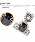 40 Pack Half Inch Overlay Soft Close Cabinet Hinges With 105 Degree Angle Built In Damper 3 Way Adjustable For Face Frame Cabinets Easy Install DIY Friendly Cold Rolled Steel Construction soft-close hinge detail
