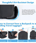 Rolling Laptop Backpack With Wheels For Travel, 17.7 Inch tutorial on converting backpack to wheeled luggage, black.