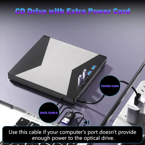 8 In 1 External CD DVD Drive With USB 3.0 And Four USB Ports And Two TF SD Card Slots Type C Compatible High Speed Data Transfer For Laptops Desktops PCs with power cord