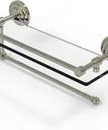 Prestige Que Collection Paper Towel Holder With 16 Inch Gallery Glass Shelf in polished nickel and solid brass wall-mounted design.