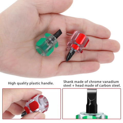 Sturdy Stubby Screwdriver Set for Sewing Machines 4 Piece Mini Short Screwdrivers With Flat Head and Phillips Head Tiny Tools