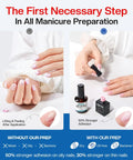 Comparison of nails with and without Gel Nail Primer And Dehydrator Kit For Gel Polish Prep, Hema Free And Acid Free Bond use.