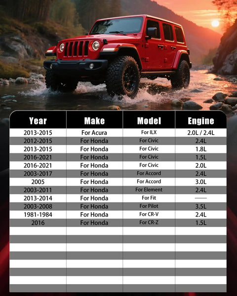 Red SUV driving through river, specs chart for D914 Front Ceramic Brake Pads Kit 4 Piece Street Ready Braking Power For Acura ILX 2013 2015