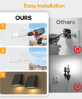 Easy installation guide for Tailgate Ready Solar Wall Lights Outdoor 2 Pack Rain Resistant Sconces with steps and visuals.