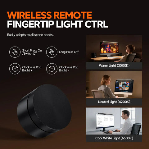 Wireless remote controller for Monitor Light Bar Dimmable USB Lamp With Eye Care Tech No Screen Glare Backlight Wireless Controller Fits Any Monitor Space Saving Desk Light For Home Office And Gaming Setups