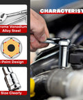 Person using Do-It-All 1/4-Inch Drive Socket Set with Ratchets and Extensions in automotive repair, features highlighted.