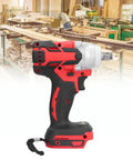 This 18V Cordless Impact Wrench Rocking The House With A Badass Brushless Motor Cranking Out 250Nm Of Serious Torque For Construction Sites And Auto Repair Jobs Its Totally Wire-Free So You Can Get It Done Anywhere Without Hassles This Tool Is Gotta Have - side view against a woodworking background.
