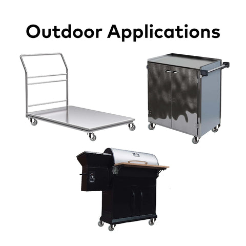 Outdoor carts and cabinets with heavy duty swivel casters