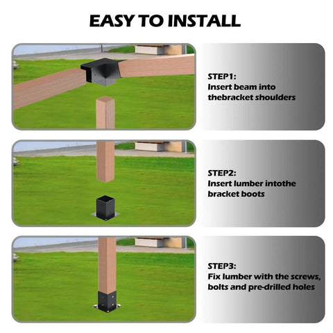 15 Degree Slanted Roof Pergola Bracket Kit With Wall Mount Extension And 3-Way Brackets installation steps