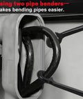 Heavy Duty 12-Inch Cable Bender Two Pack For 350 MCM Electrical Wire in use bending pipes in tight space.