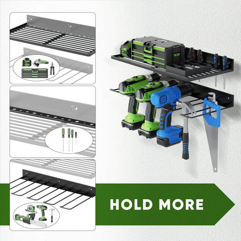 Power Tool Organizer Wall Mount With Drill Holder And Rack One Shelf And One Drill Rack Garage Ready Heavy Duty Garage Storage