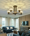 Five Light Crystal Chandelier In Dope Black Close To Ceiling Pendant Light Fixture For Kitchen Dining Room Bedroom Hallway And Bathroom E26 Bulb Compatible Easy Install Vintage Modern Style illuminating elegant living room