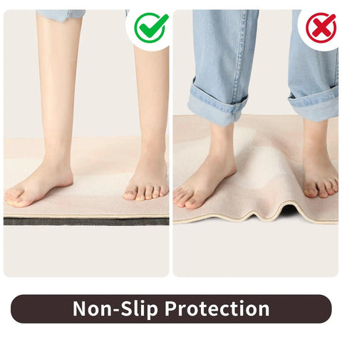 Comparison of using Super Strong 4x6 Rug Gripper Pad on hardwood preventing slips, showing secure versus unsecured rug.