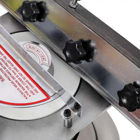 Aynuma 25 Inch Knife Grinder Machine With 1/2 Horsepower Motor And 6 Inch Grinding Wheel showing adjustable angle holder and grinding wheel.