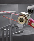 Premium PTX Fleece Nonwoven Buffing Belts Metal Polisher Grinder Attachment used on metal pipe with fine blue grit and buttonhole fastening.