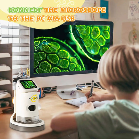 Kid-Friendly Handheld Digital Microscope With 1000X Zoom And 2.1 Inch HD LCD Screen, Six LED Lights, Ergonomic Angled Design For Eye And Neck Comfort, A Fun, Engaging Tool For STEM Learning, Exploration, And Hands-On Discovery showing USB PC display