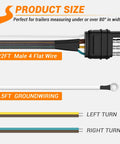 22 Ft 4 Pin 5 Wire Trailer Wiring Harness Kit No Splicing Color Coded Copper Wires 4 Way Flat Trailer Connector Plug