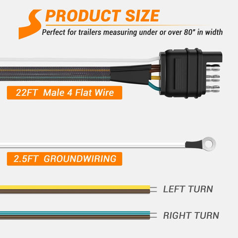 22 Ft 4 Pin 5 Wire Trailer Wiring Harness Kit No Splicing Color Coded Copper Wires 4 Way Flat Trailer Connector Plug