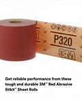 Stikit Red Abrasive Sheet Roll Two And Three Quarter Inch By Twenty Five Yard 400 Plus Grade No Hole Automotive Sanding