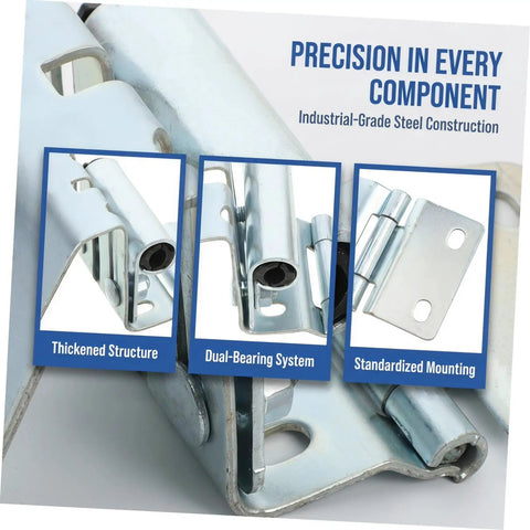 Heavy Duty Garage Door Hinges With Thickened Metal Construction And Double Bearing Pivot Industrial Gate Corner Hinge In Silver For Warehouse And Factory Use Low Maintenance And Durable Door Hardware, industrial steel hinge close-up