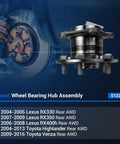 Rear Wheel Bearing And Hub Assembly For AWD Only Compatible With Toyota Highlander 2004 2013 Venza 2009 2016 Lexus RX330 04 06 RX350 07 09 RX400h 2006 2008 Rear Axle 5 Lug Replacement displayed with fitment years