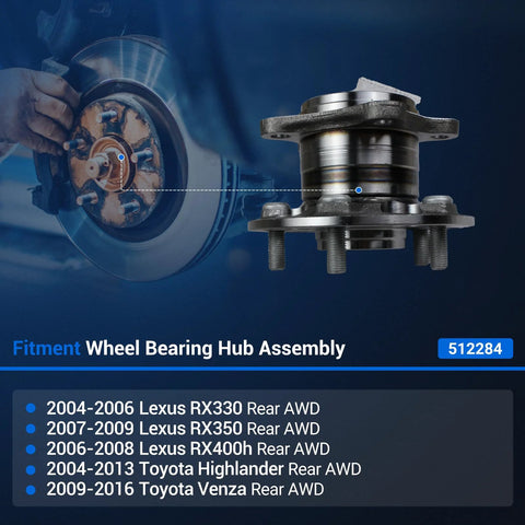 Rear Wheel Bearing And Hub Assembly For AWD Toyota Highlander 04 13 Venza 09 16 RX330 04 06 RX350 07 09 RX400h 06 08