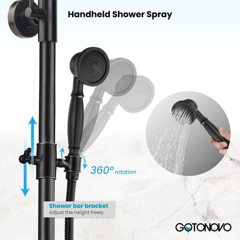 Handheld shower spray from Exposed Shower Faucet Set With 8-Inch Rainfall Head, Handheld Shower, Wall Mount Cross Handle, Two-Function Water System