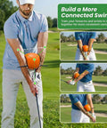 Golfer using Golf Swing Connector Trainer For Posture And Arm Alignment, Easy Training Aid To Lock Your Connection, Improve Swing Path