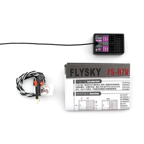 Flysky FS-R7V Receiver 2.4GHz 7CH ANT Protocol Two Way RC Receiver For Cars And Boats with accessories and manual