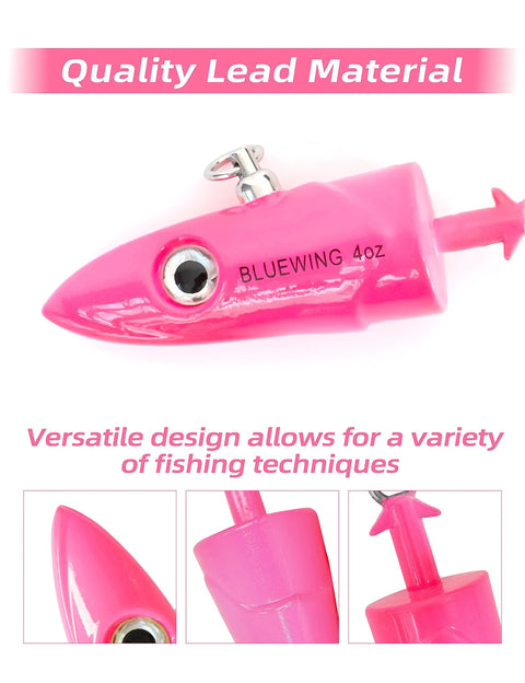 Big Game Swing Hook Jig Head With Heavy Duty Stainless Steel Ball Bearing Swivel, High Carbon Steel Hook, Saltwater Lead Jighead Pink 4oz