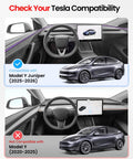 REEVAA Model Y Juniper sunshade (gray) for Tesla, 2-pack; 2-panel image shows compatible (top) vs not compatible.