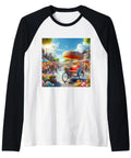 Smooth Pedicab Cycle Rickshaw Bike Taxi Graphic Raglan Baseball Tee with vibrant urban transit art and lightweight cotton blend material.