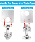 Stainless Steel Cabinet Door Hinges Kit with Soft Close Hinges, 112-piece DIY Repair Set showing hinge base and cup plates.