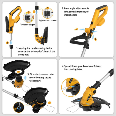 Assembly instructions for 3-In-1 Cordless String Trimmer With Auto Line Feed, Foldable Weed Eater Edger And Mower