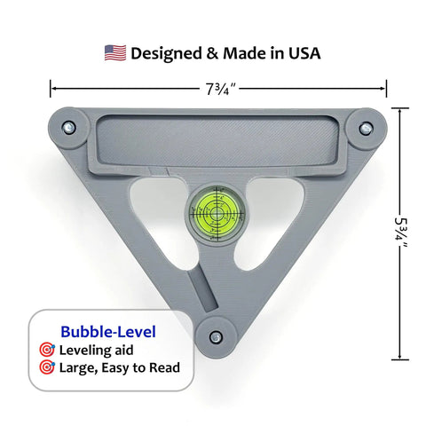 Top view of Adjustable Alignment and Leveling Stand for Mevo Gen2 Camera with bubble level, zinc plated screws, and angle markings.