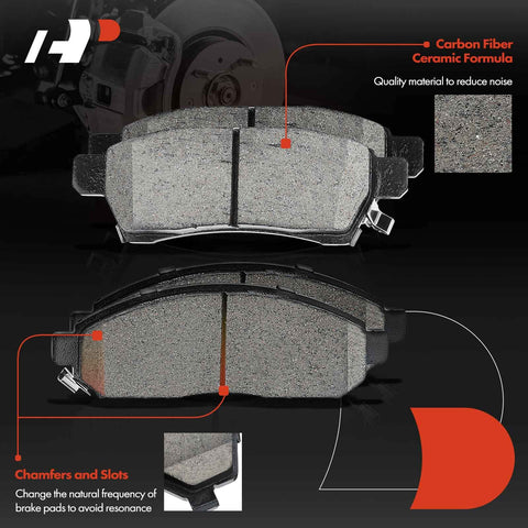 Carbon fiber ceramic brake pads from Front And Rear Drilled And Slotted Disc Brake Rotors And Ceramic Pads Kit For Nissan Frontier 2005-2019