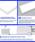 Diagram showing features of Lit 1x4 LED Flat Panel Light 4800 Lumens 48W Dimmable Edge Lit Ceiling Fixture With 3000K 4000K 5000K CCT Built In Driver