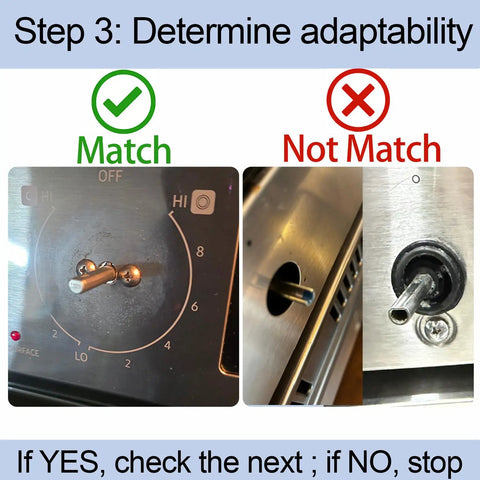 Comparison of correct and incorrect knob fit for Replacement Knobs for Electric Range Dial Control Set Fits WFES5030RS0 WFES5030RZ0 WFES3530RS0