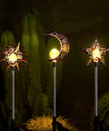 Celestial Solar Garden Stakes Set With Moon Sun Star Lights For Lawn Pathway And Flower Beds, 3 Pack Outdoor Decor