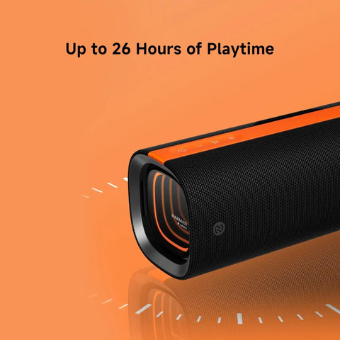 Close-up of Boom Out Loud Party Bluetooth Speaker 50W Power, displaying controls, designed for 26 hours playtime.