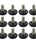 Rock Solid 12 Pack Adjustable Furniture Leveling Feet With 5/16-18 Inch Threads showing 12 heavy duty black rubber bases with steel screws.